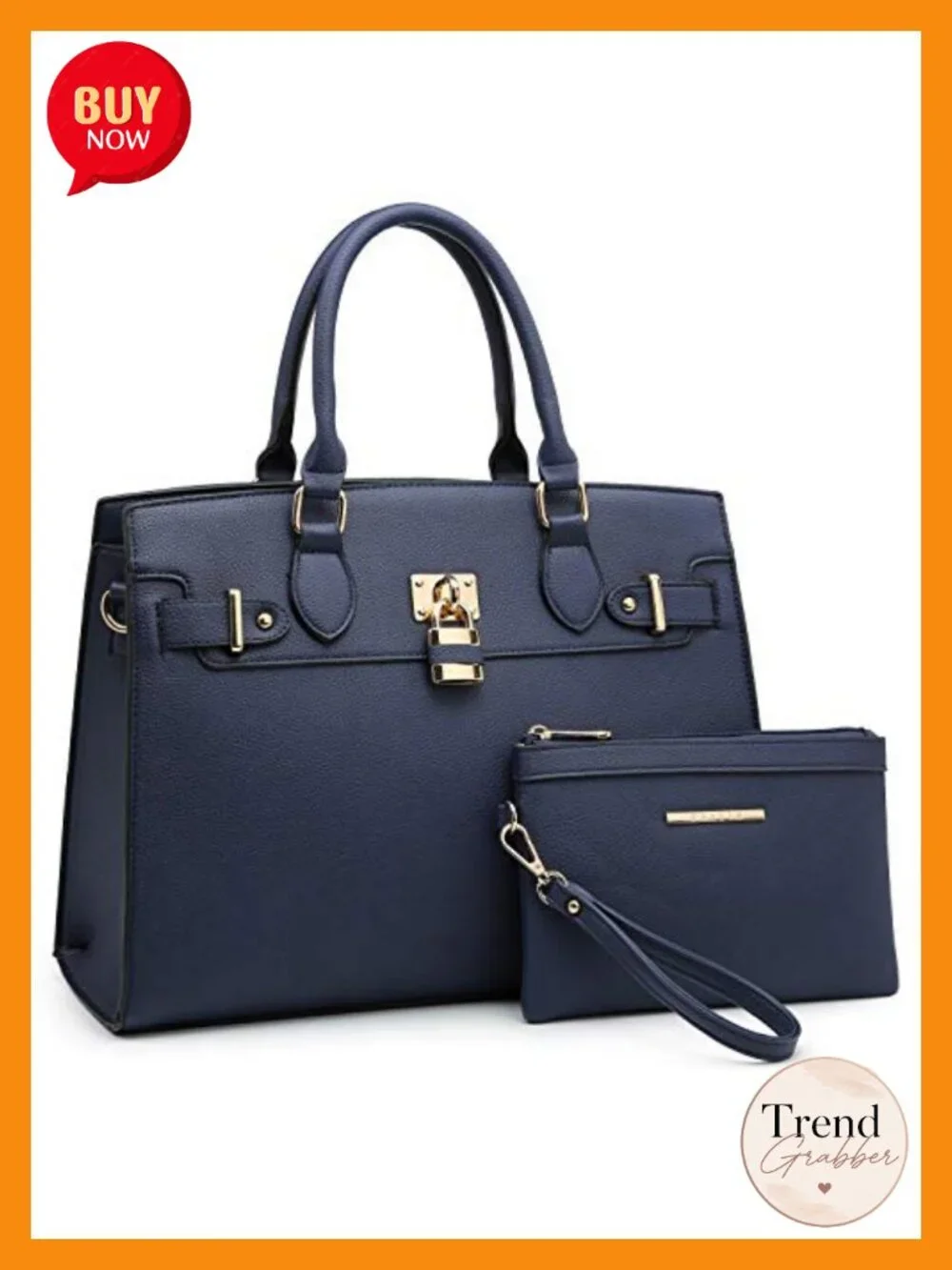 Vegan Leather Top Handle Satchel Tote Work Bag with Matching Clutch